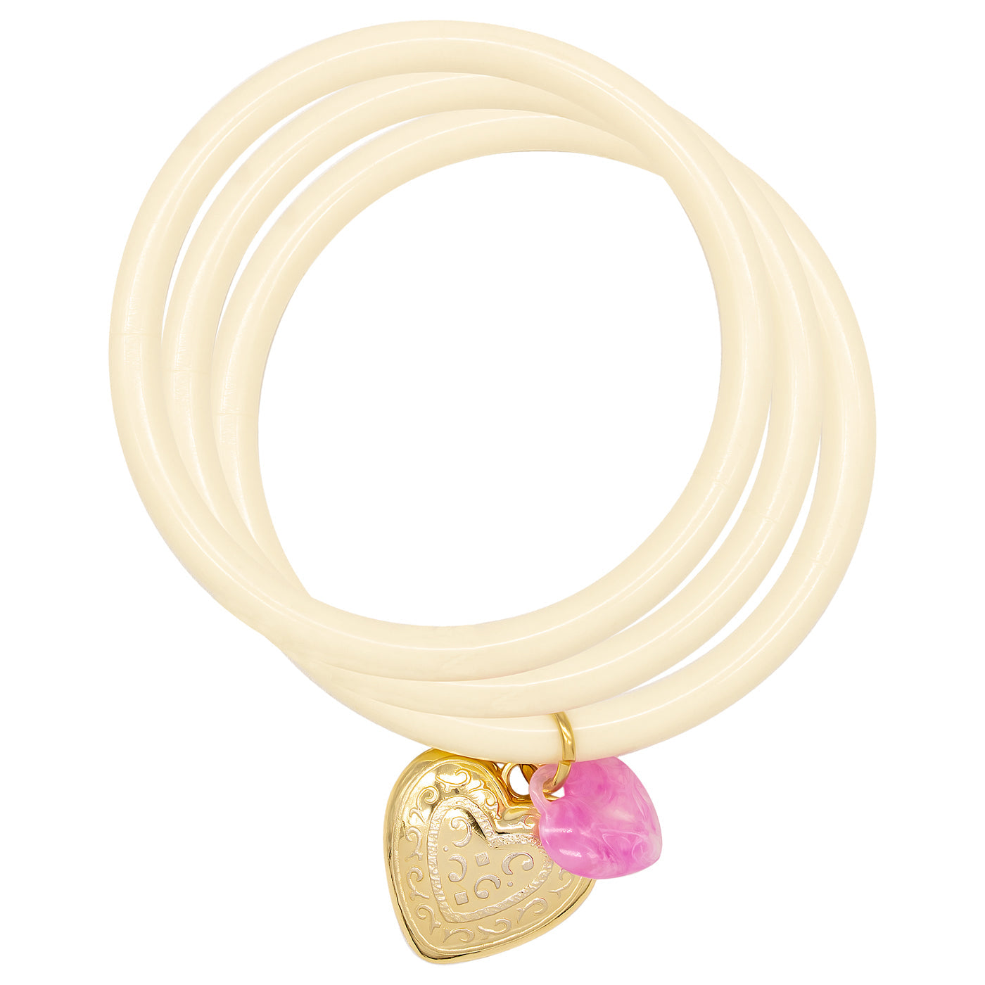 pack pulseras blancas con colgante corazon dorado