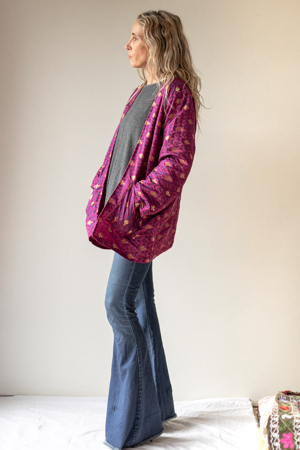 Rose Limited Edition Kimono Jacket (Pink, Purple & Yellow Leaves)